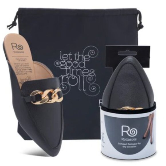 Black Loafers with Gold Chain Accent - Picture 1 of 5